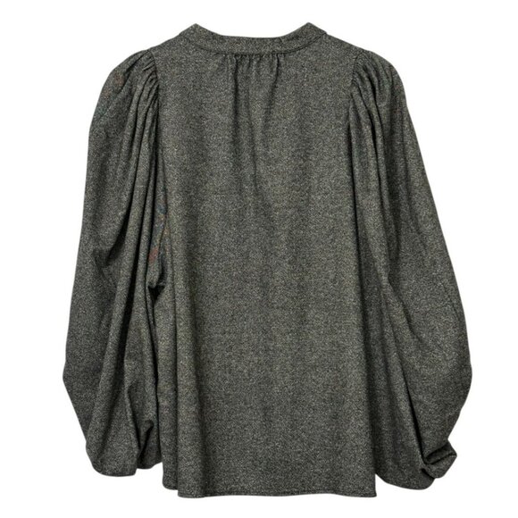 Vanessa Bruno Bell Sleeve Blouse Boxy Wool Blend Relaxed Black Gray Tweed Size L - Picture 3 of 9